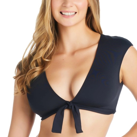 NWT- BLUE ROD BEATTIE- KORE CAP SLEEVE TIE FRONT BIKINI TOP - Picture 1 of 4